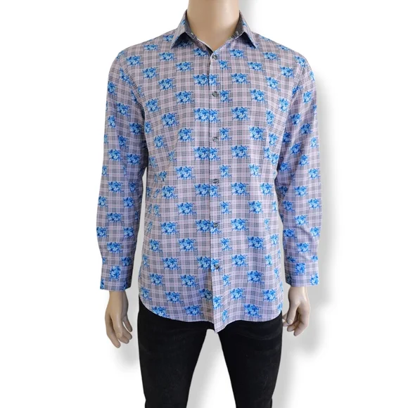 Society Of Threads Floral & Plaid Print Dress Shirt - Picture 1 of 8